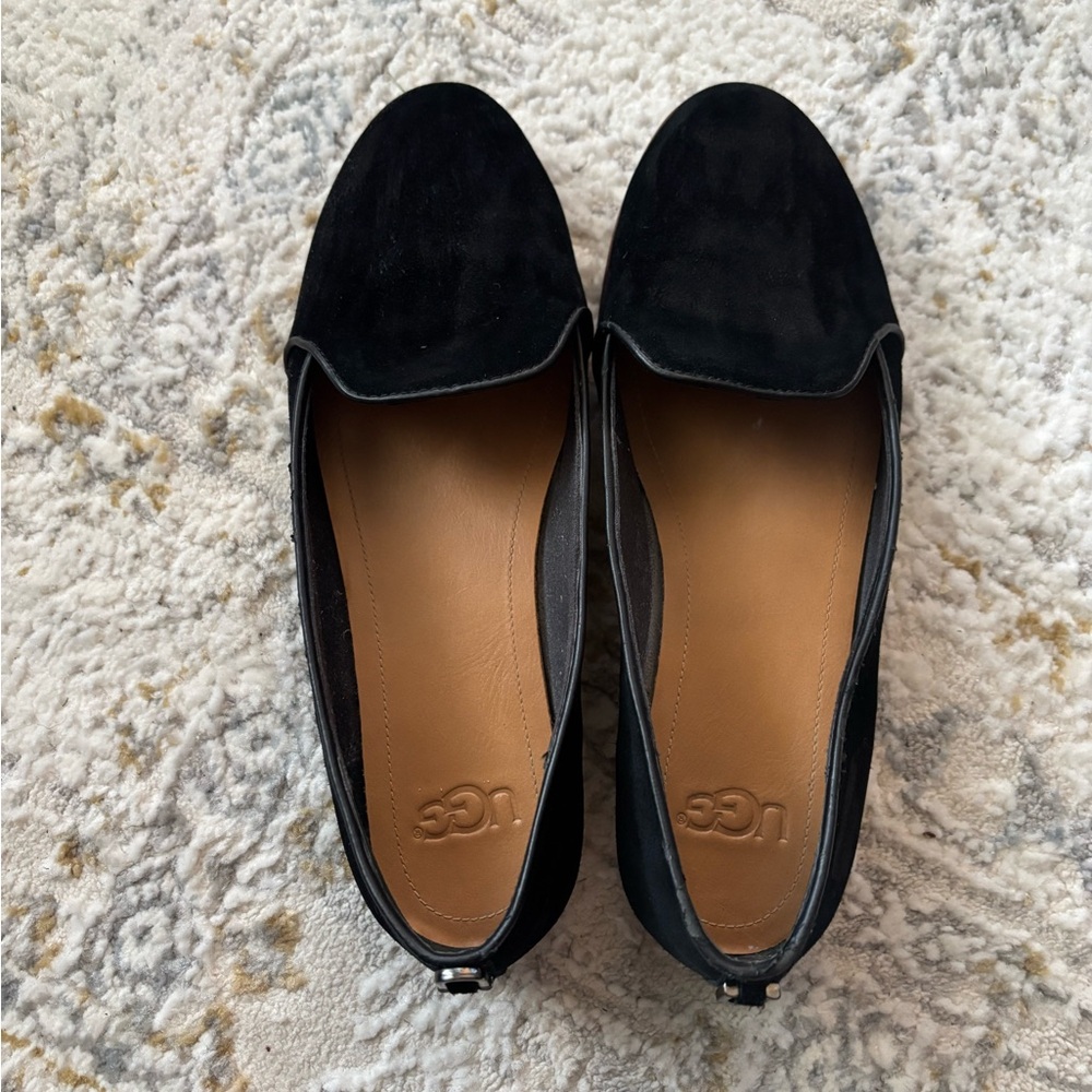UGG Black Flats Elegant Suede Loafers great for the office.